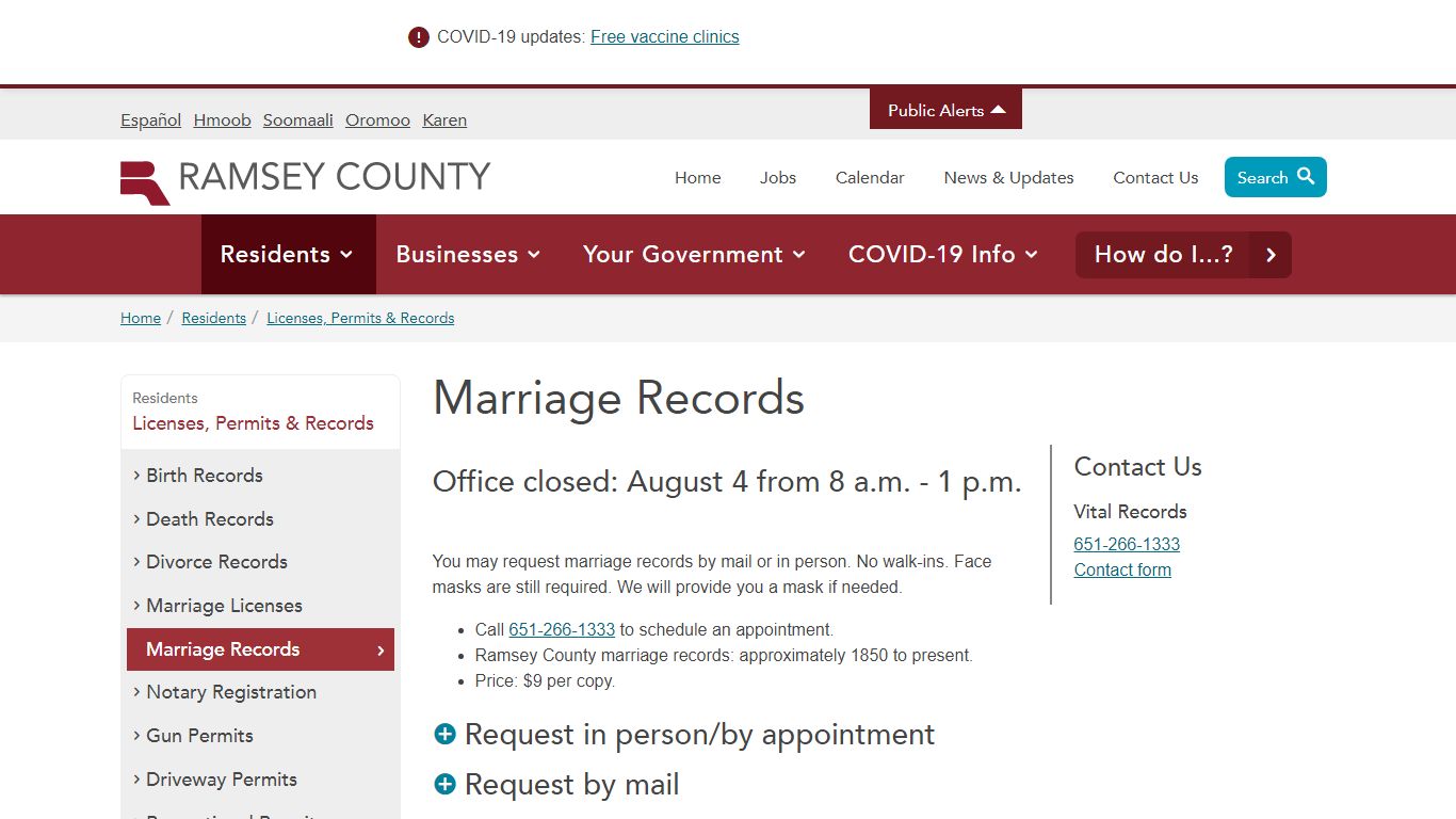 Marriage Records | Ramsey County